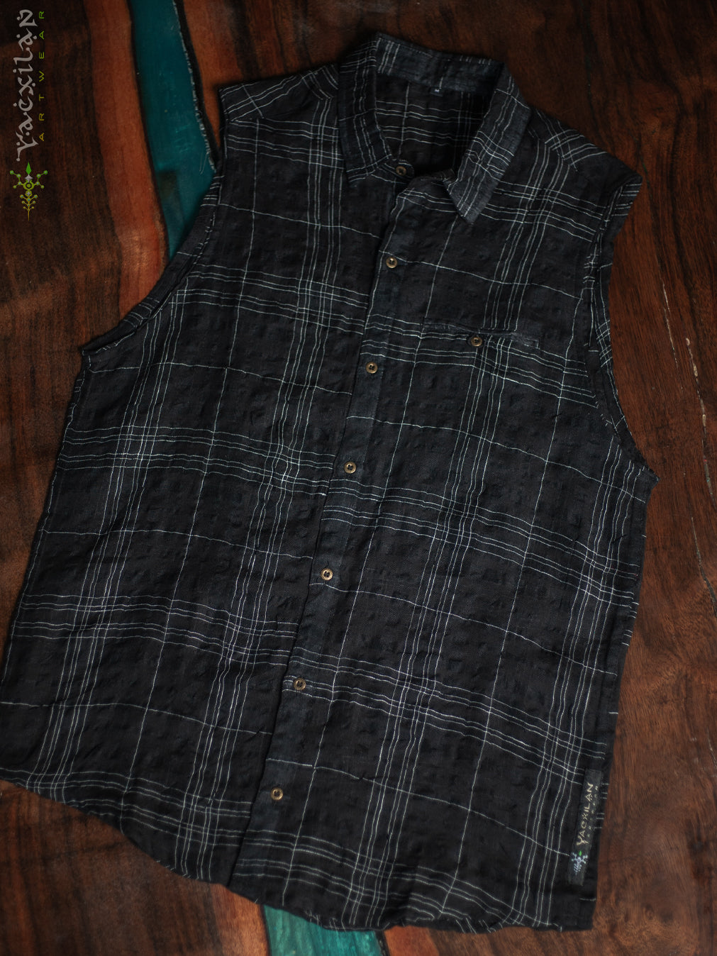 Shirt Men Sleeveless / Cotton Linen - BLAK CHECKERS