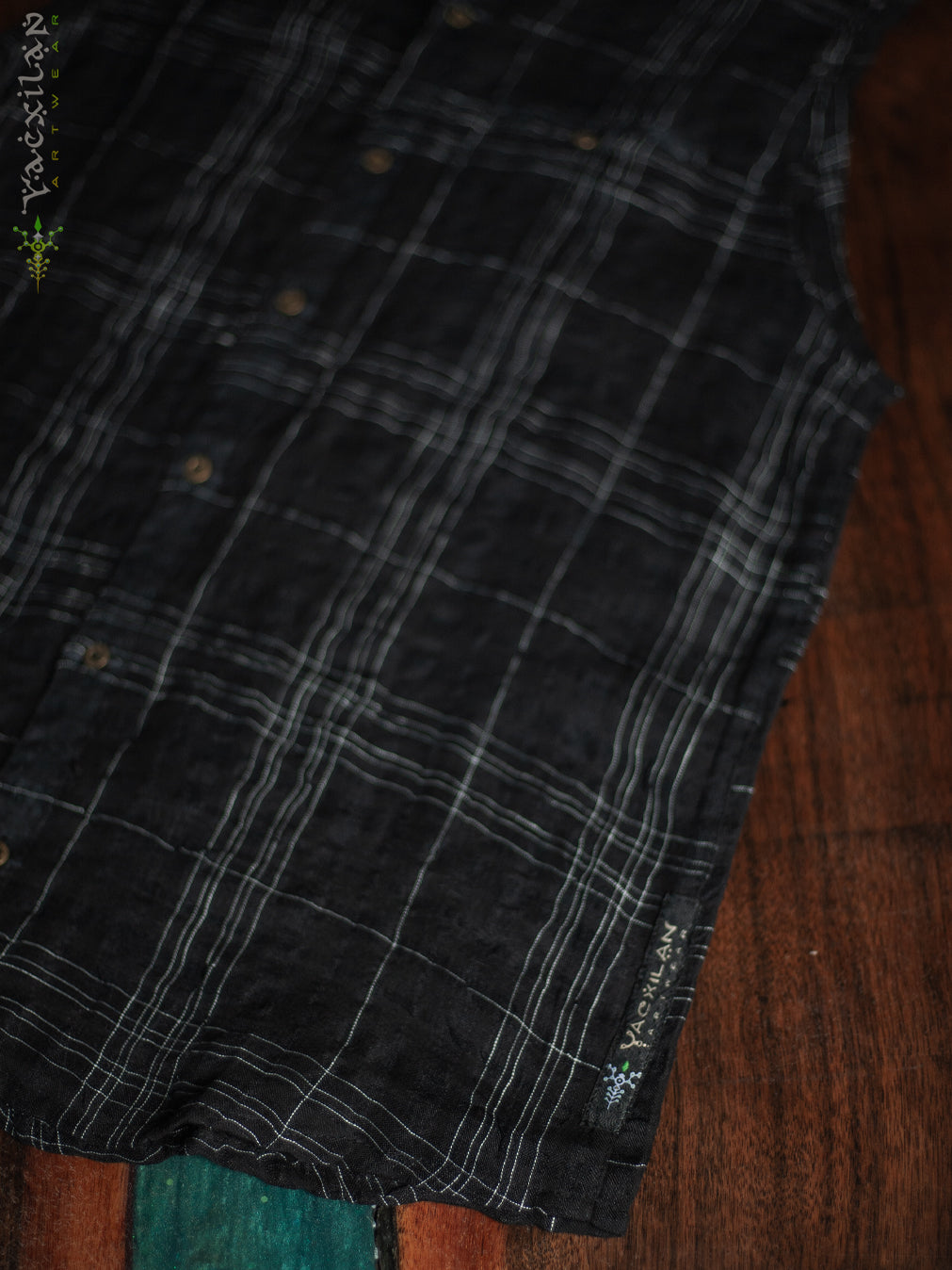 Shirt Men Sleeveless / Cotton Linen - BLAK CHECKERS