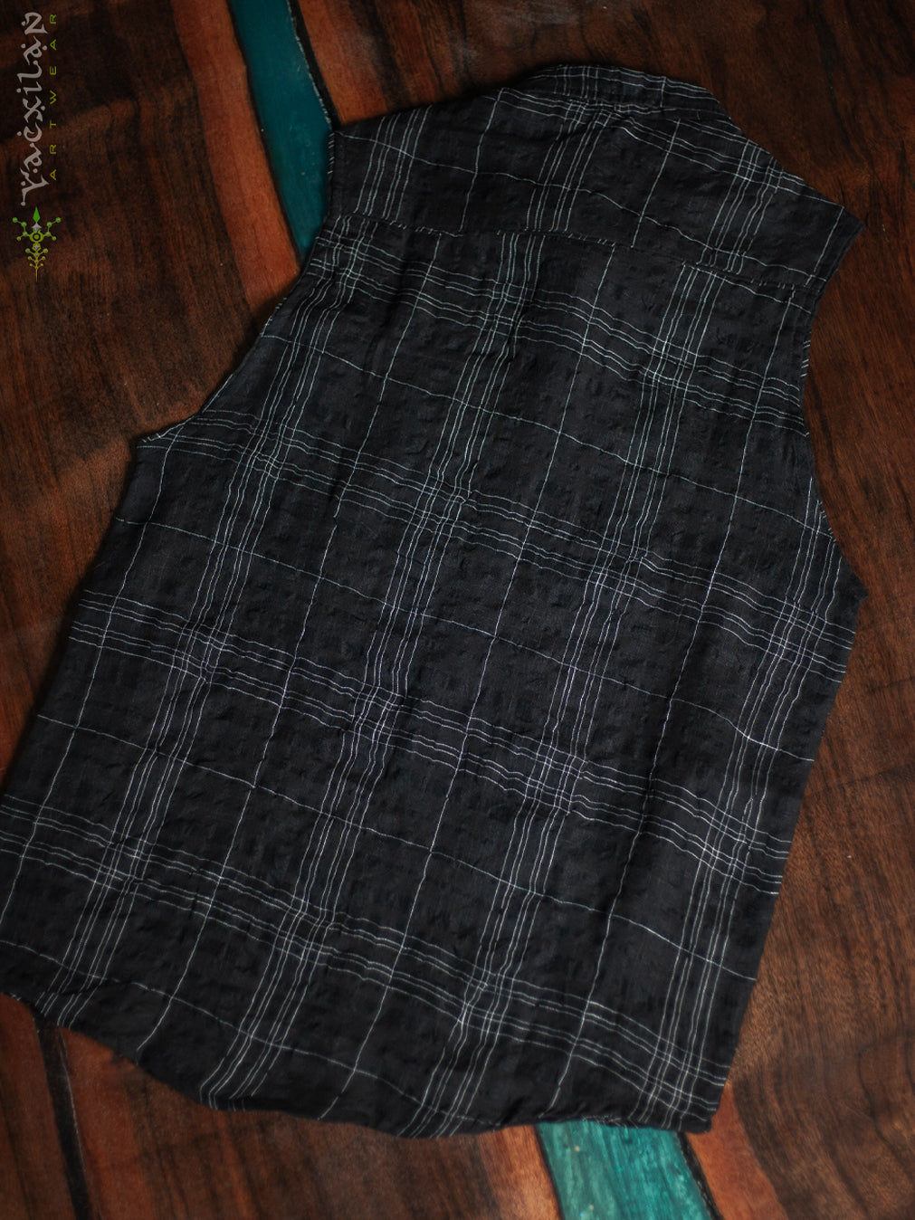 Shirt Men Sleeveless / Cotton Linen - BLAK CHECKERS