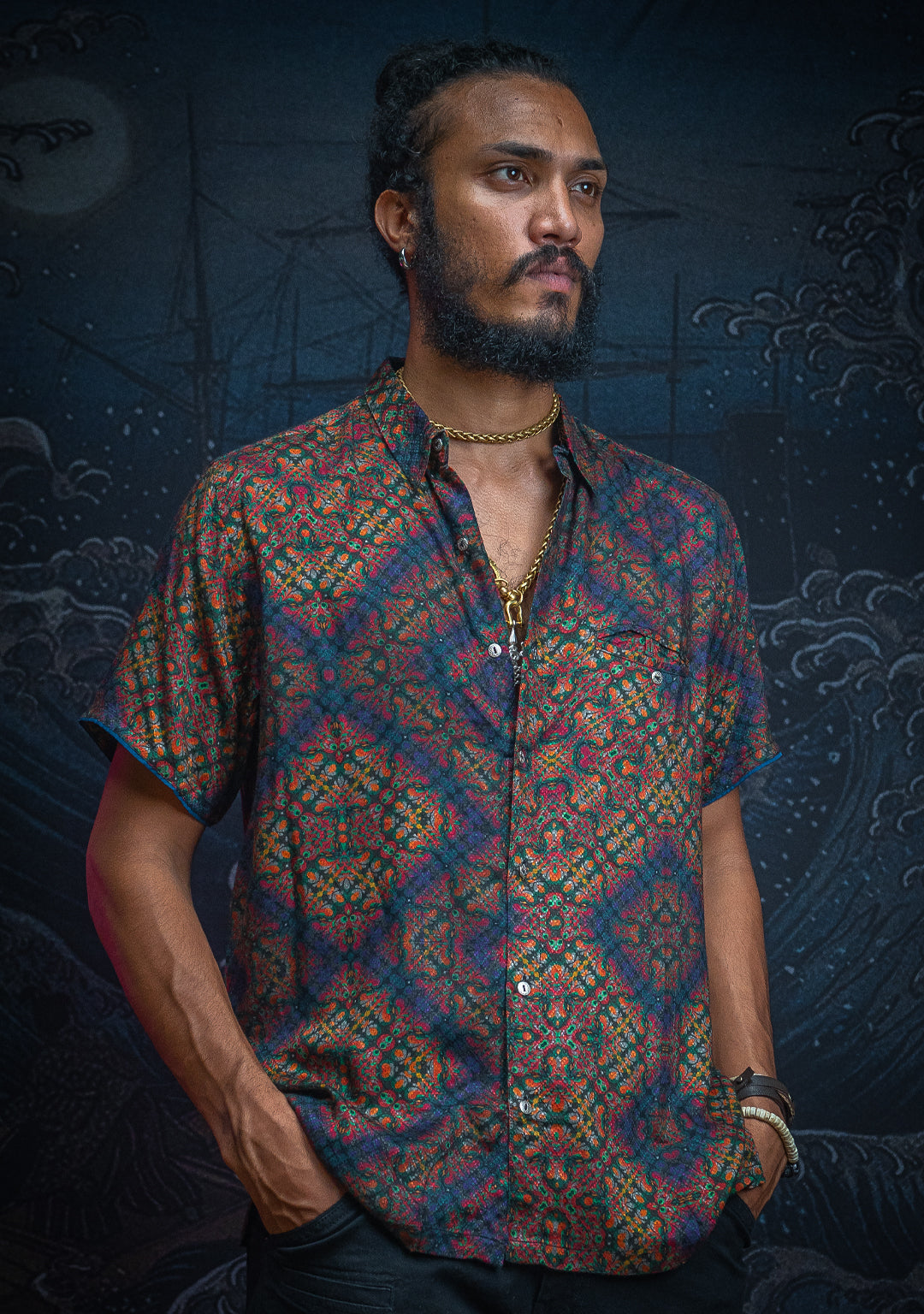 Shirt Men Half Sleeves / Viscose Diamond Weave- DELIKSATEZEN