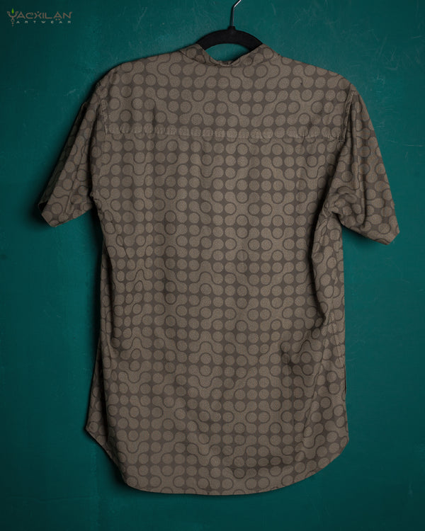 Shirt Men Half Sleeves / Viscose - Screenprint - Sand TETRIS