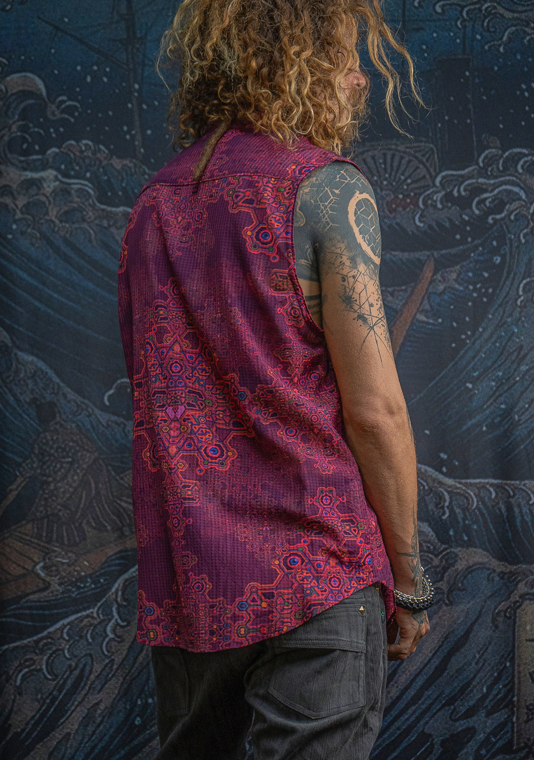 Shirt Men Sleeveless / Organic Bio Farms BAMBOO Squares - Pink DEMETRIO