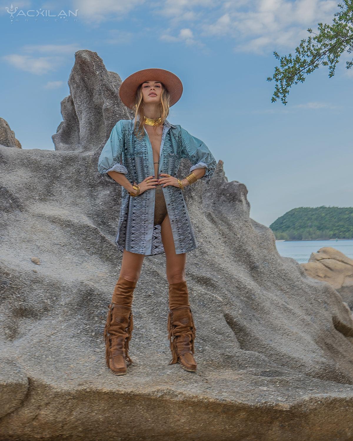 Shirt Woman Longsleeve Piratechic / Cotton Popeline - BOHONI - Yacxilan Artwear