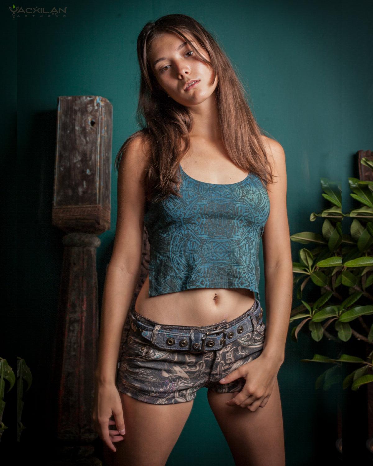 Simple Top / Bamboo Jersey Veg Dye Veg Print - Greendigo POPPYFIELDS - Yacxilan Artwear