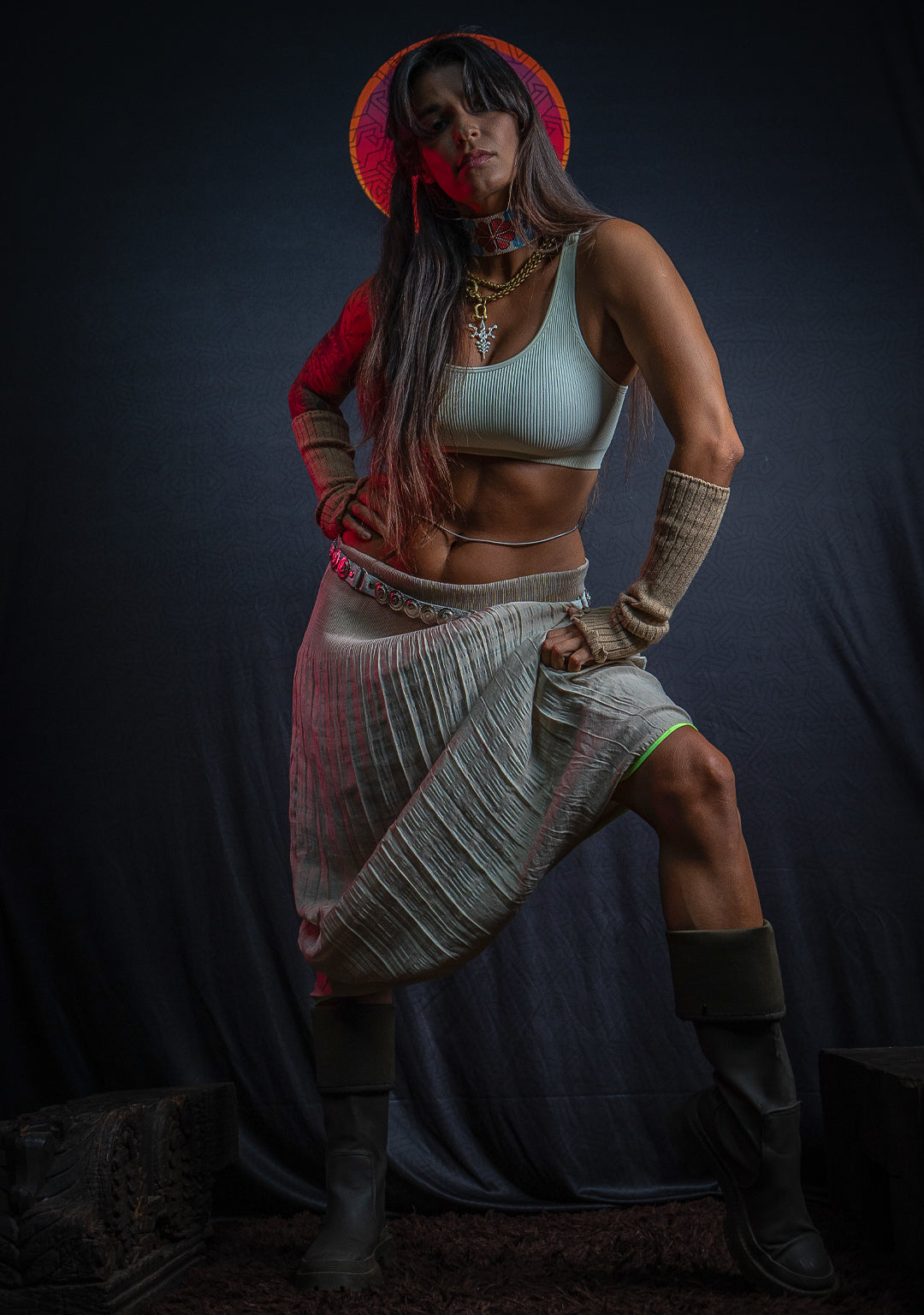 Woman Crop Top Open Back / Poliamide - CREAM