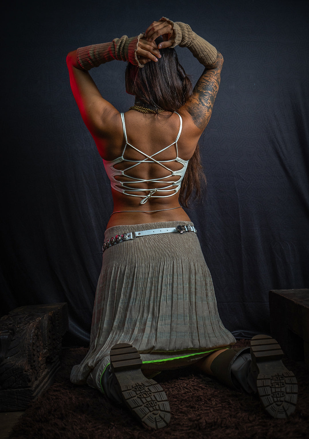 Woman Crop Top Open Back / Poliamide - CREAM