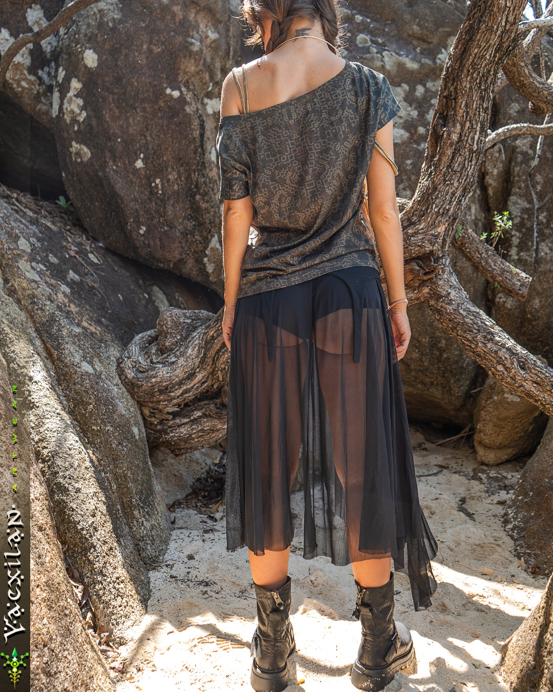 Long Skirt / GIPSY FLOWER Mesh - BLAK