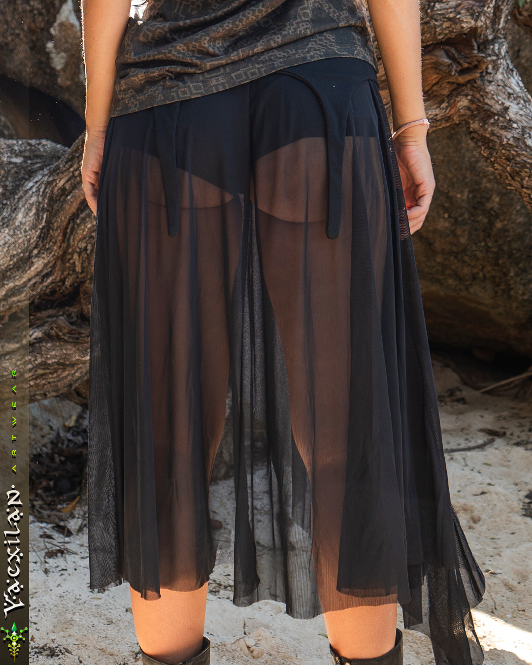 Long Skirt / GIPSY FLOWER Mesh - BLAK