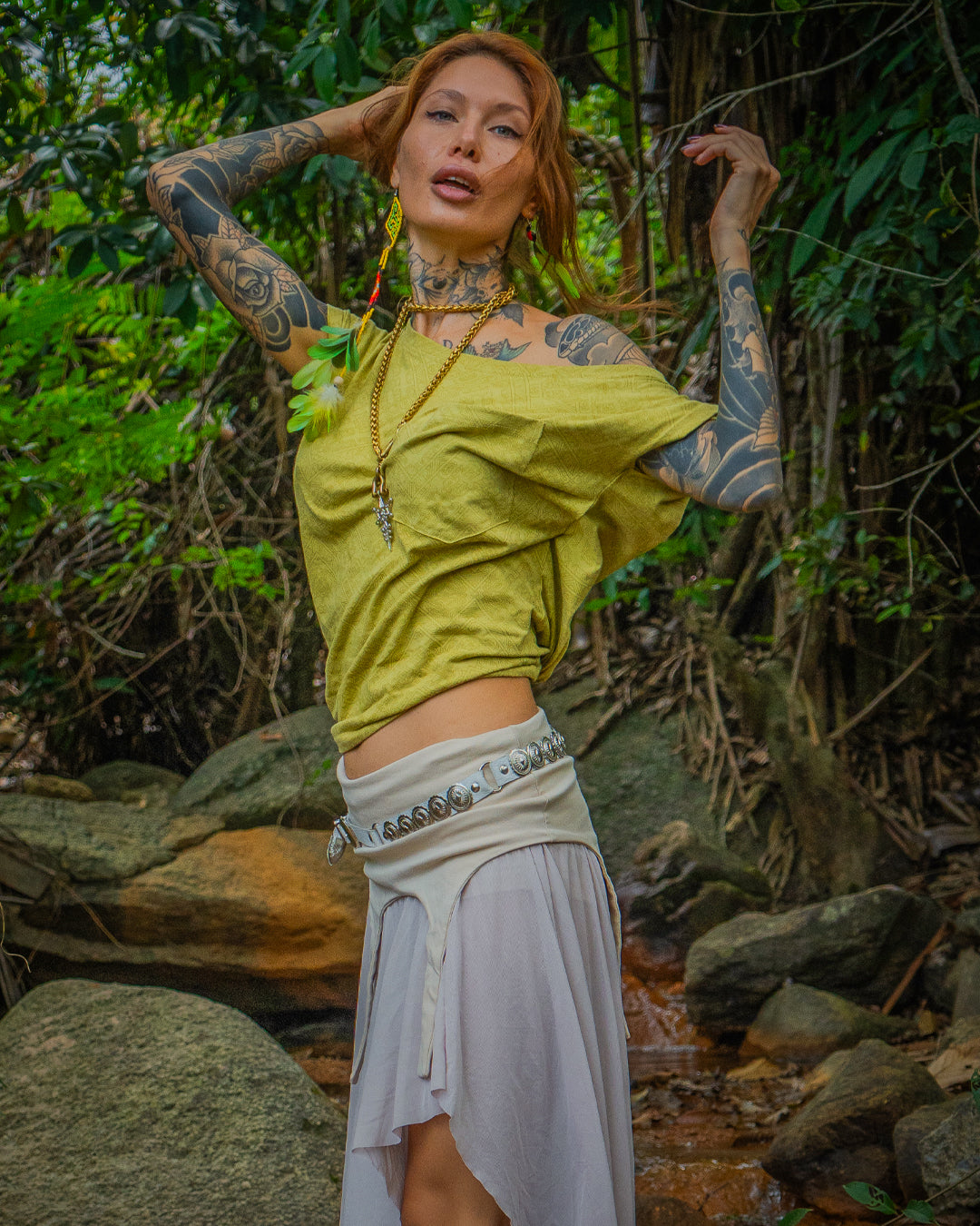 Woman T-Shirt Short Sleeve / Rayon Lime - MAYANS GALACTIK SPINE