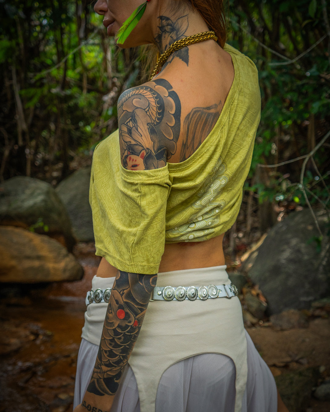 Woman T-Shirt Short Sleeve / Rayon Lime - MAYANS GALACTIK SPINE