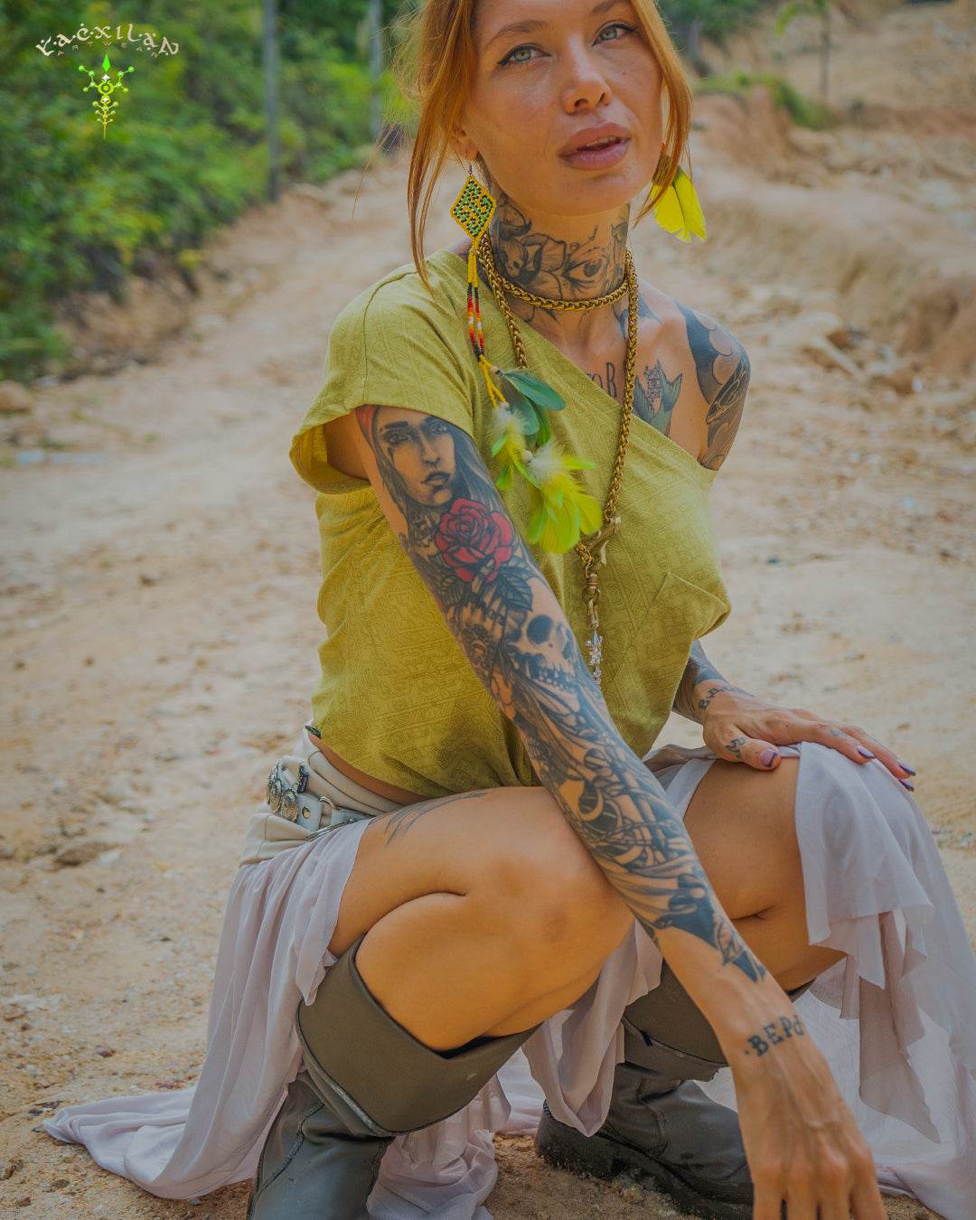 Woman T-Shirt Short Sleeve / Rayon Lime - MAYANS GALACTIK SPINE