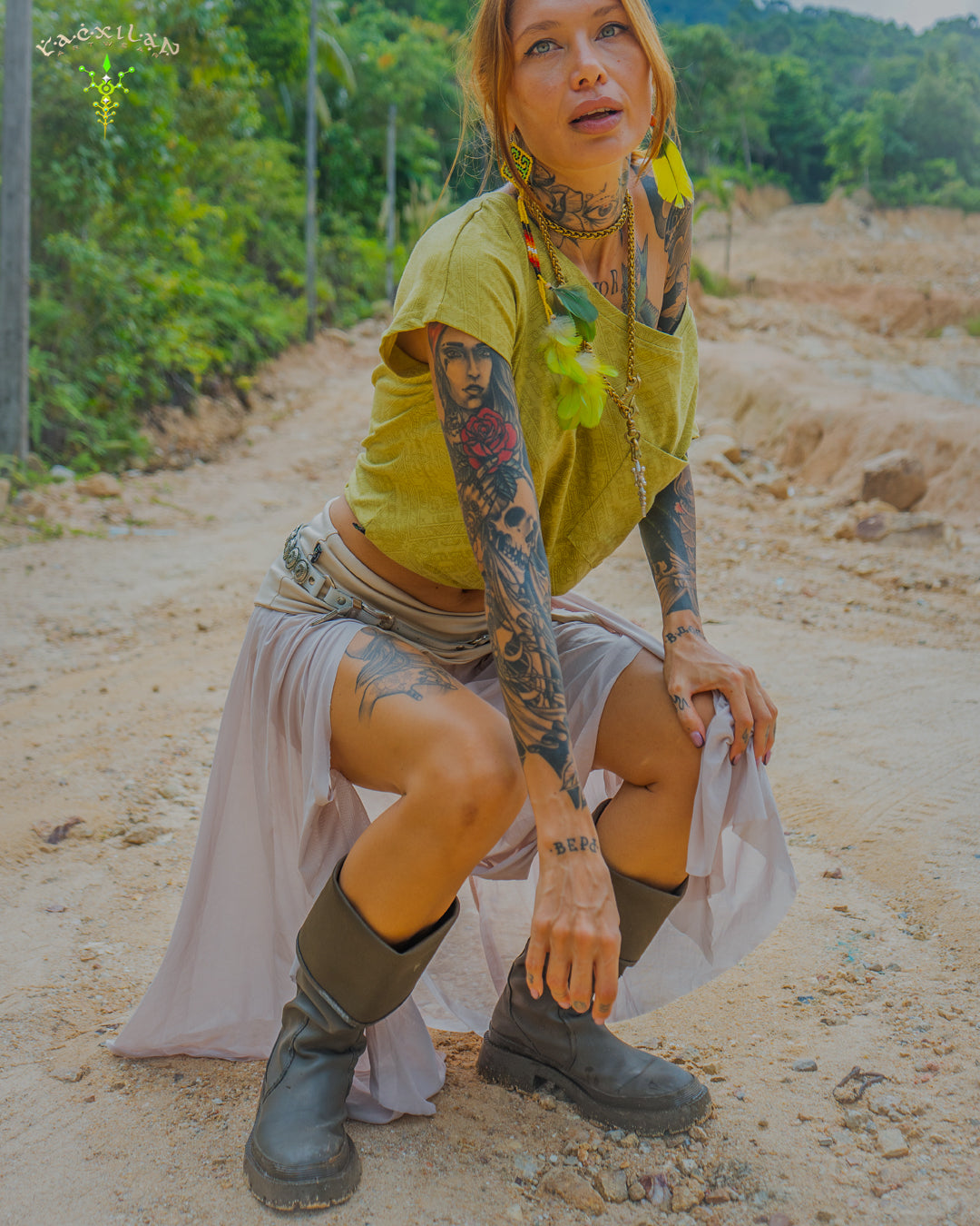 Woman T-Shirt Short Sleeve / Rayon Lime - MAYANS GALACTIK SPINE