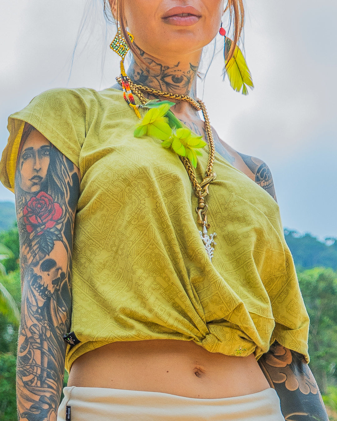 Woman T-Shirt Short Sleeve / Rayon Lime - MAYANS GALACTIK SPINE