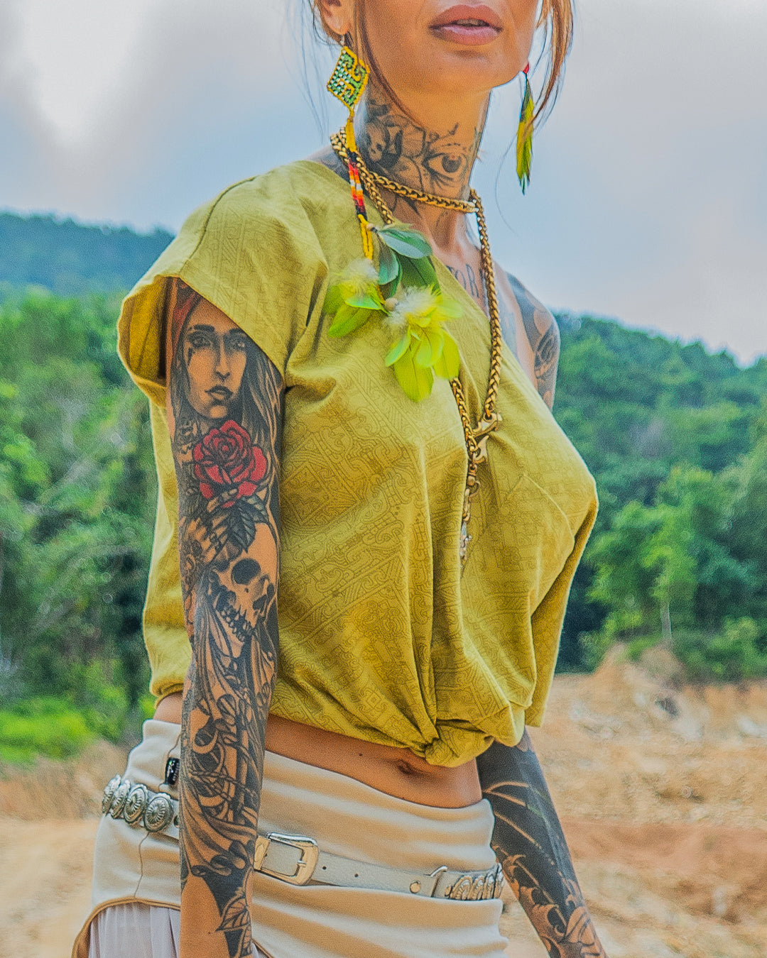 Woman T-Shirt Short Sleeve / Rayon Lime - MAYANS GALACTIK SPINE