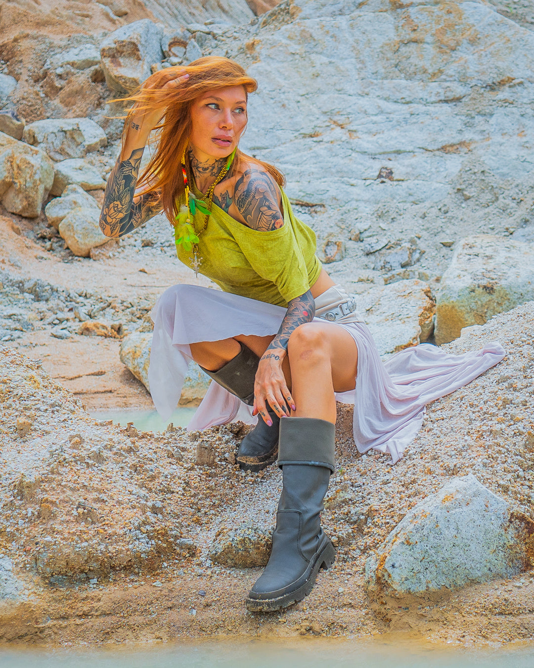 Woman T-Shirt Short Sleeve / Rayon Lime - MAYANS GALACTIK SPINE