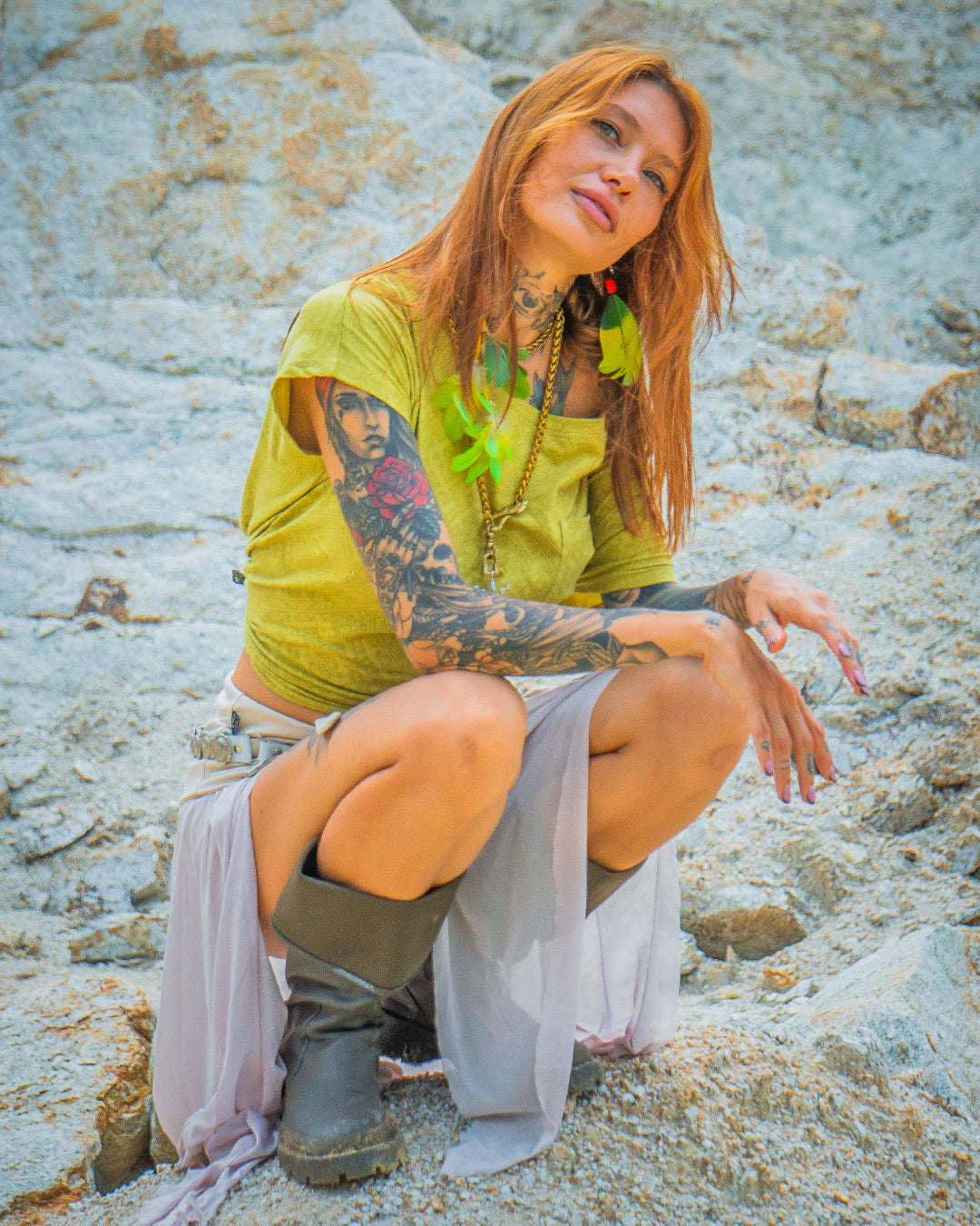 Woman T-Shirt Short Sleeve / Rayon Lime - MAYANS GALACTIK SPINE