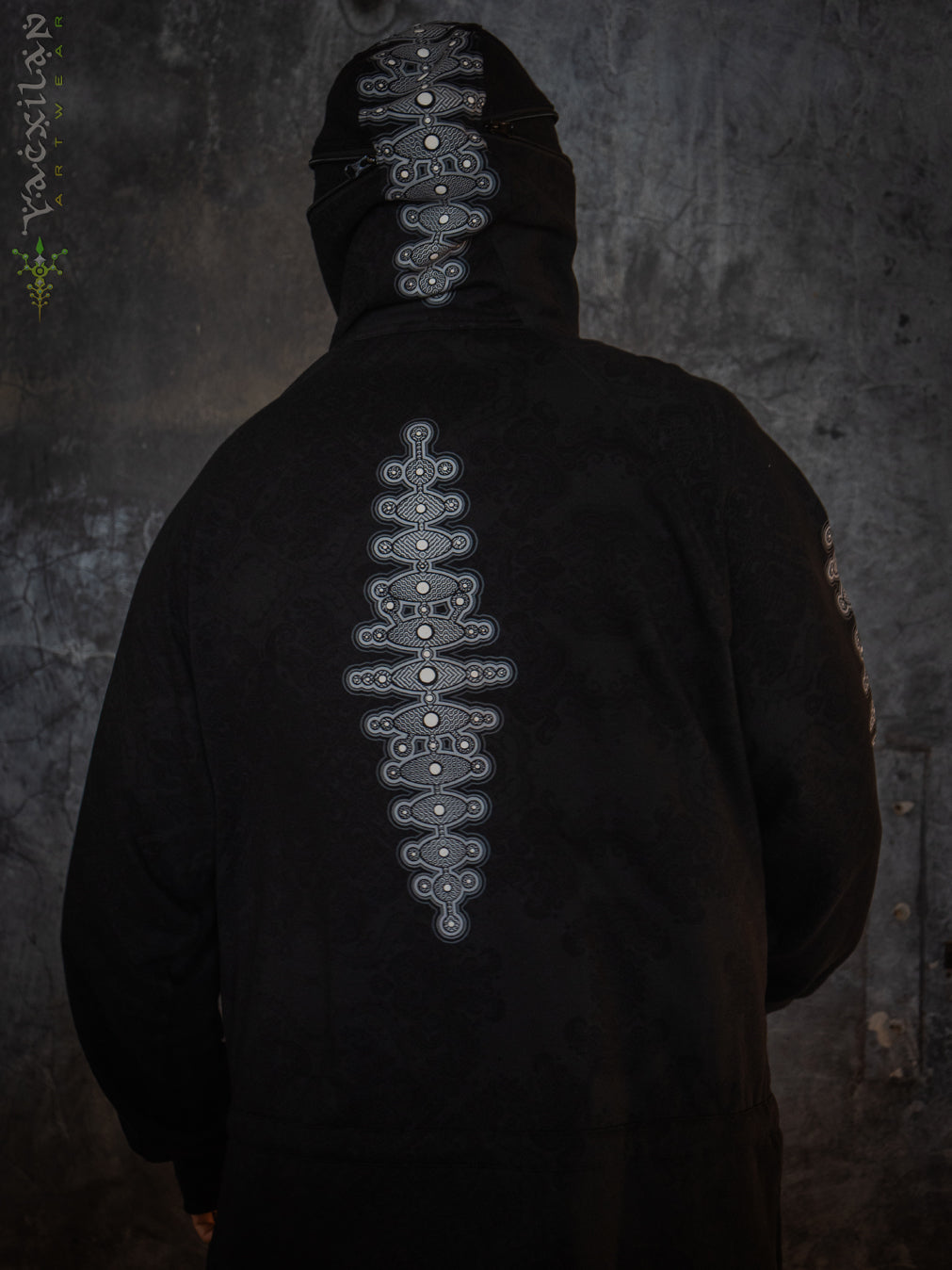 Hoodie Men Pullover / Cotton Fleece - MAYAN CODEX GALACTIK SPINE