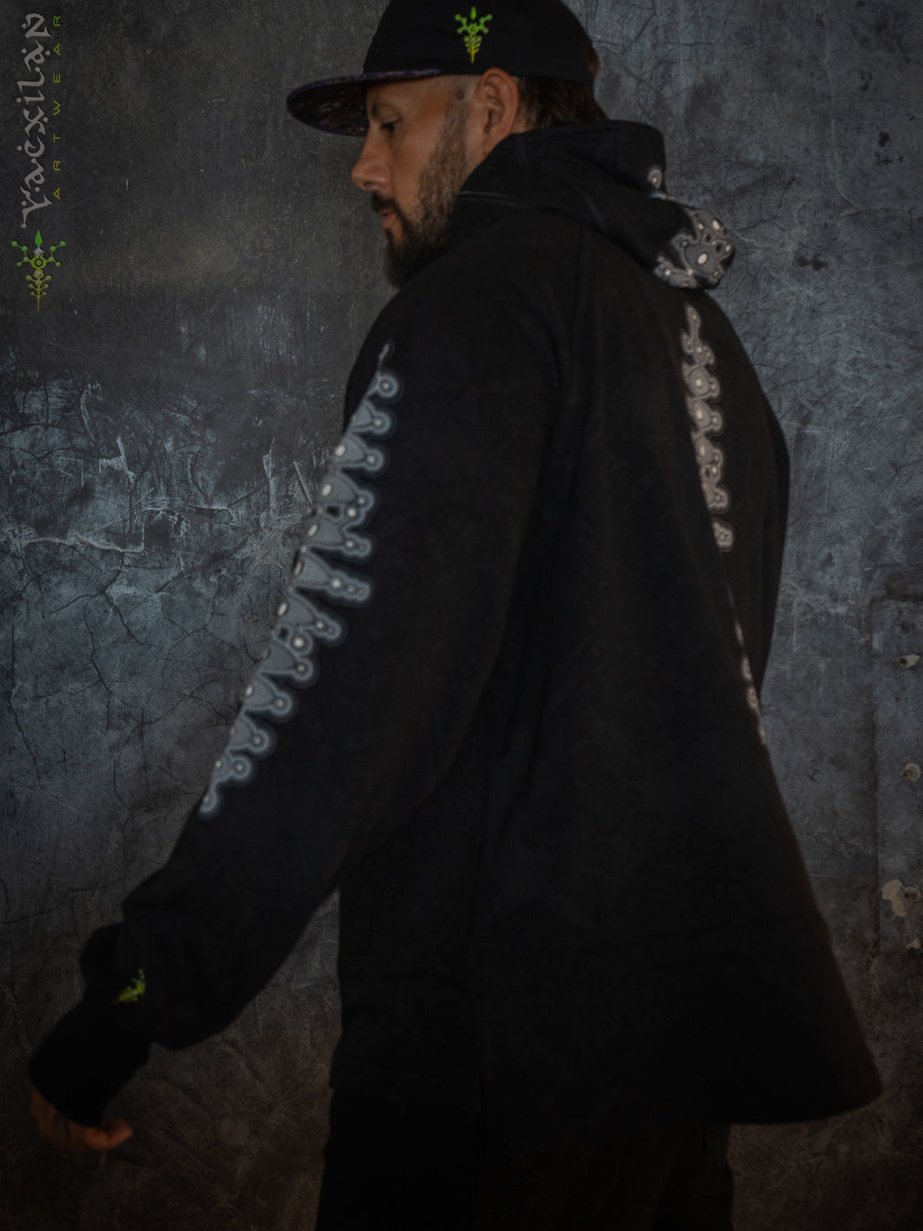 Hoodie Men Pullover / Cotton Fleece - MAYAN CODEX GALACTIK SPINE