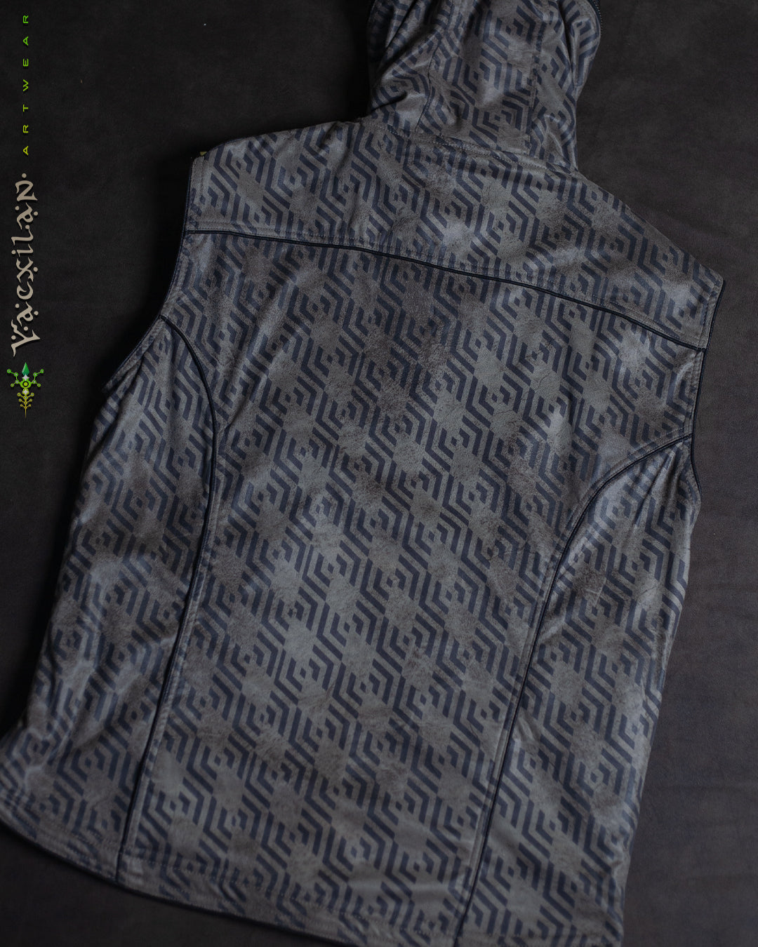 Sleeveless Hooded Jacket Men / Fake Leather Rider - Grey TROPELOPE