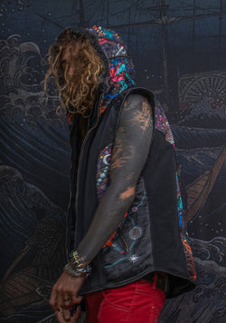 Sleeveless Jacket Men / Printed Satin Ultra Polar - NATARAJ Black