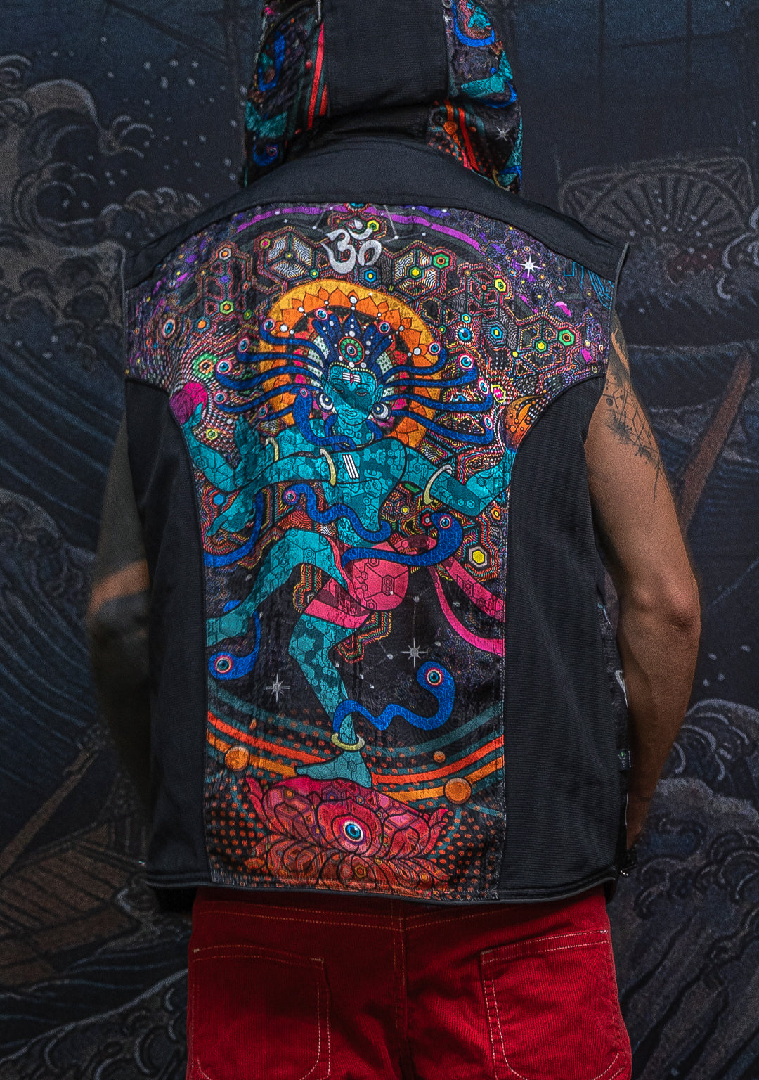 Sleeveless Jacket Men / Printed Satin Ultra Polar - NATARAJ Black