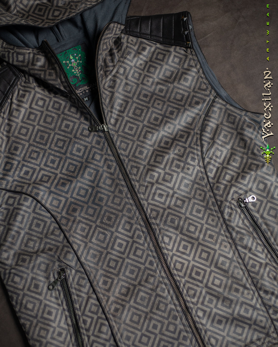 Sleeveless Hooded Jacket Men / Fake Leather Rider - Grey CAMALEON
