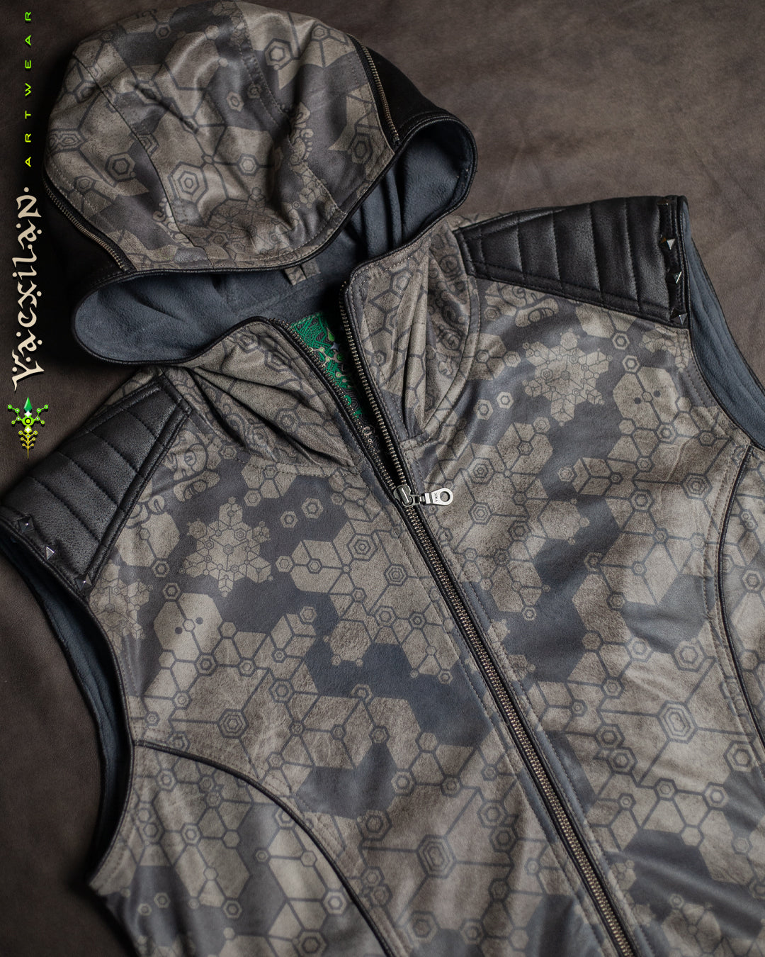 Sleeveless Hooded Jacket Men / Fake Leather Rider - Grey SHAMANKA