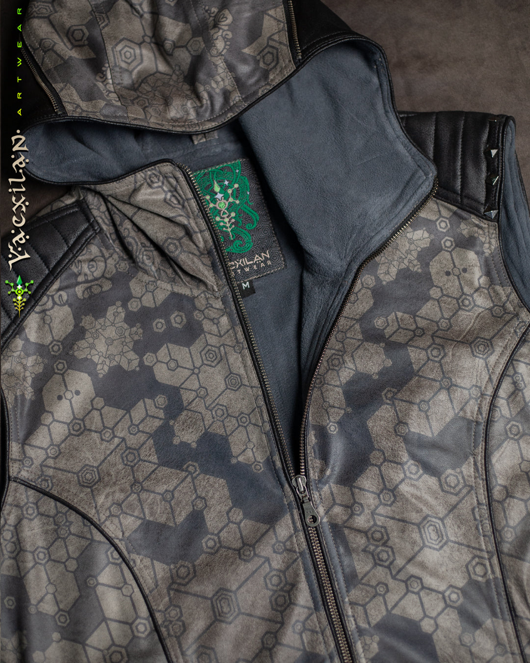 Sleeveless Hooded Jacket Men / Fake Leather Rider - Grey SHAMANKA