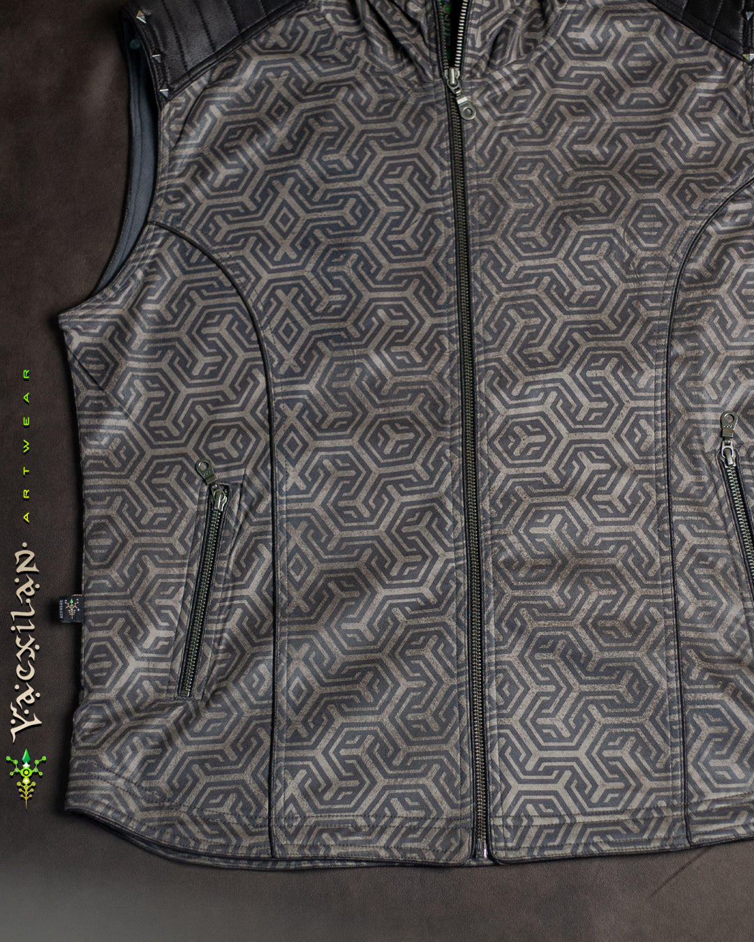 Sleeveless Hooded Jacket Men / Fake Leather Rider - Grey TRIPIBO