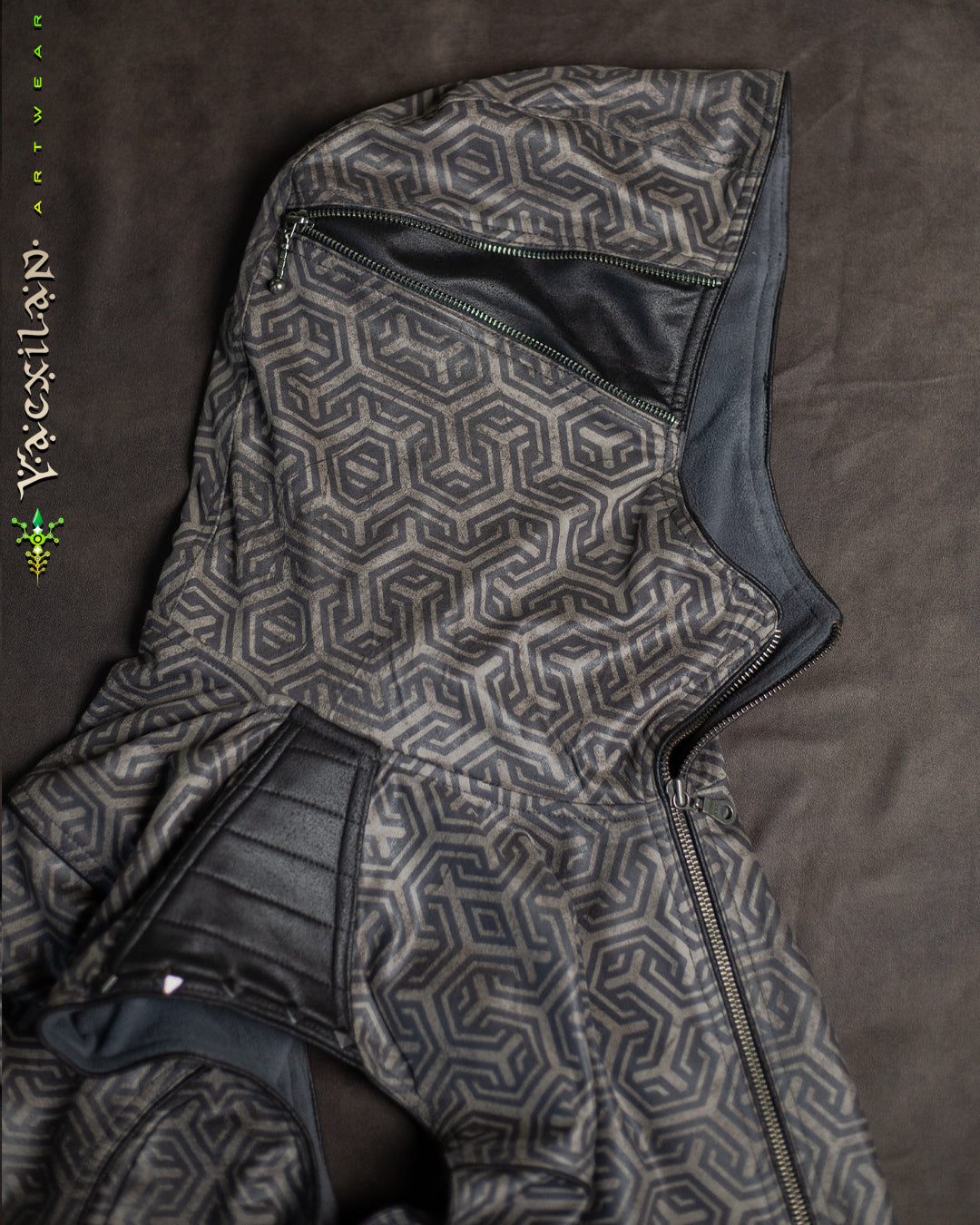 Sleeveless Hooded Jacket Men / Fake Leather Rider - Grey TRIPIBO