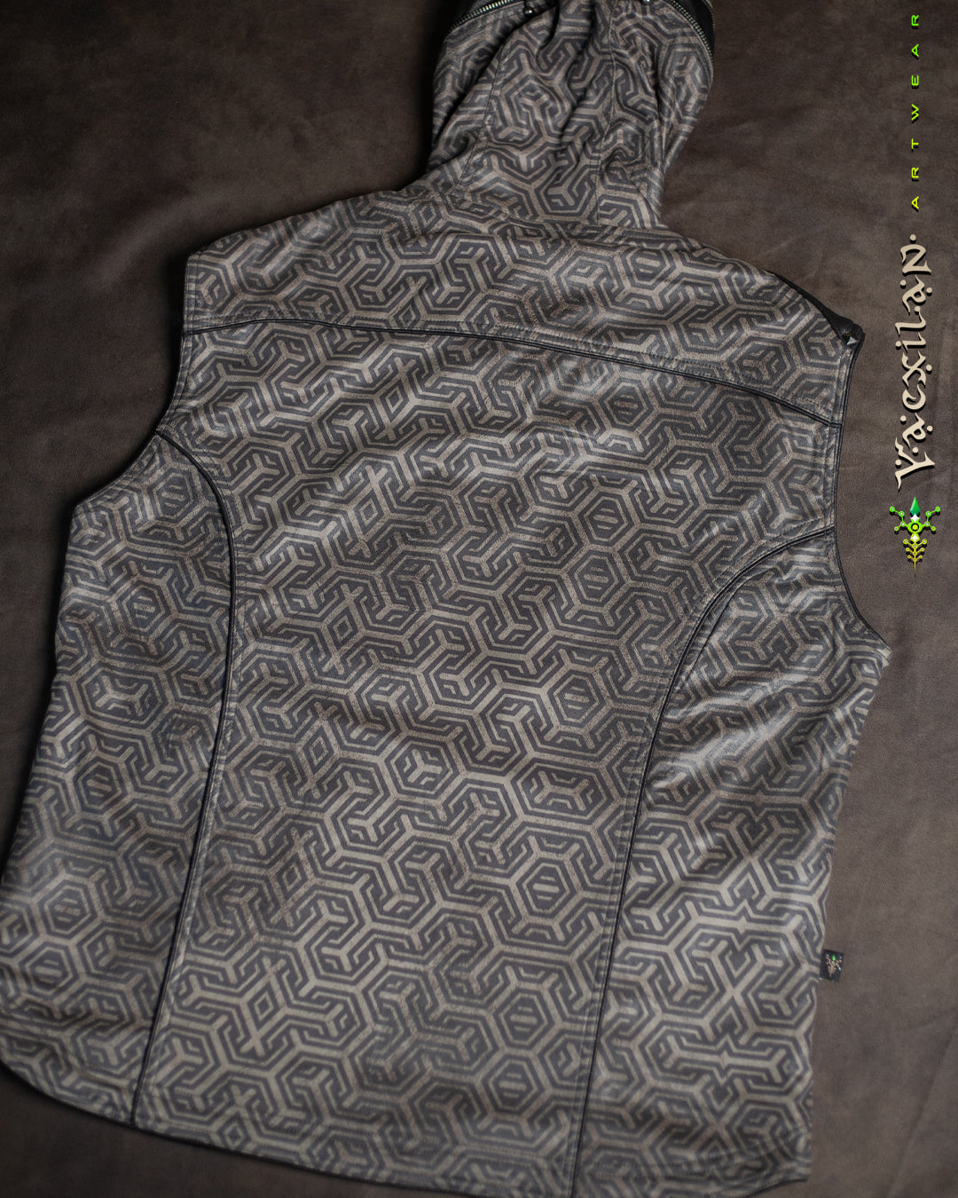Sleeveless Hooded Jacket Men / Fake Leather Rider - Grey TRIPIBO
