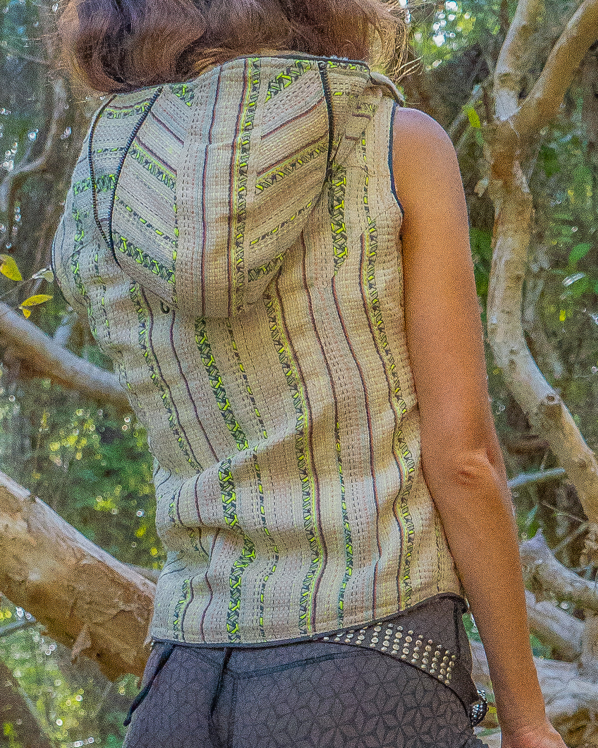 Hooded Sleeveless Jacket Woman / French Jaquard and UltraPolar - SIBERIAN BOHO