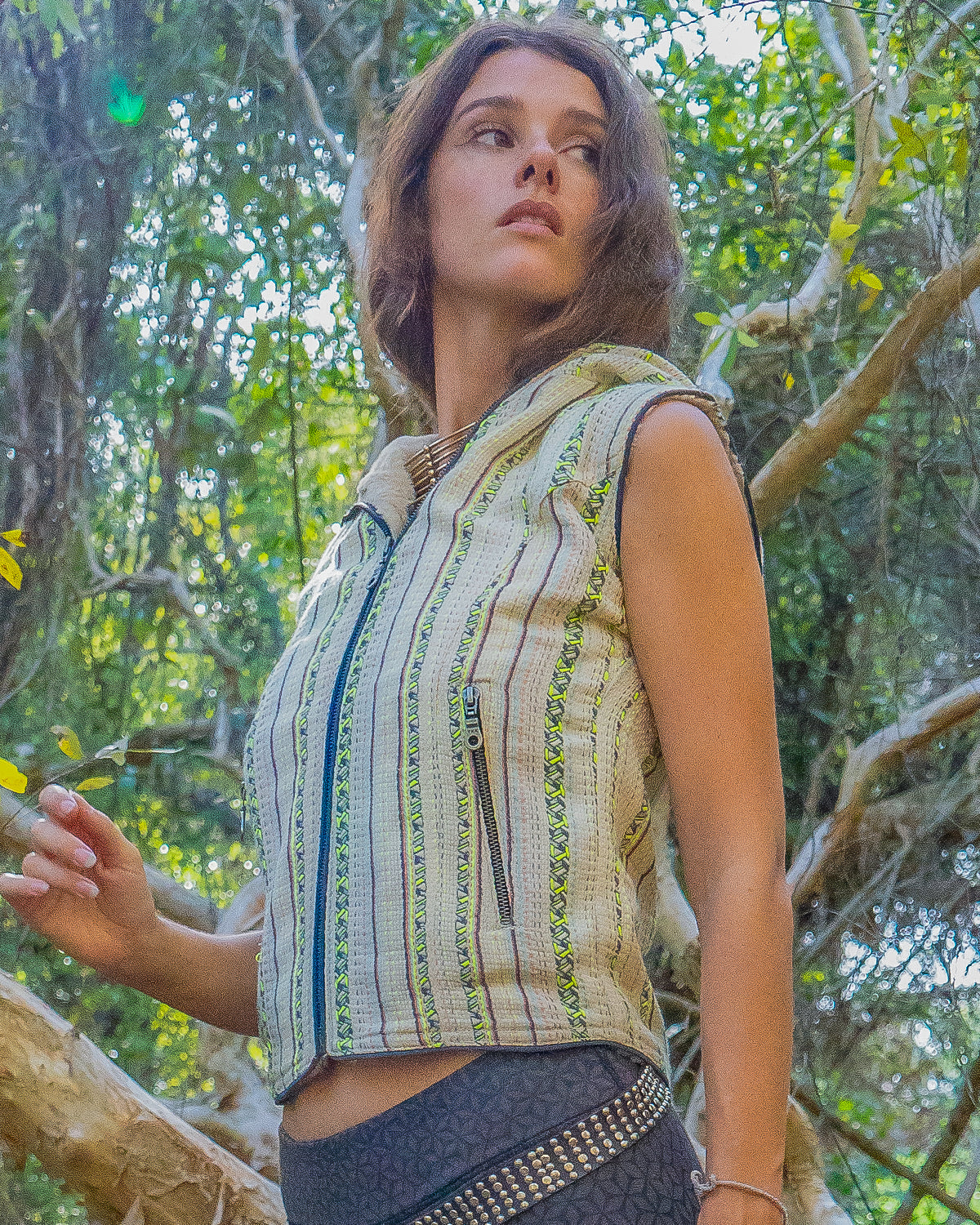 Hooded Sleeveless Jacket Woman / French Jaquard and UltraPolar - SIBERIAN BOHO