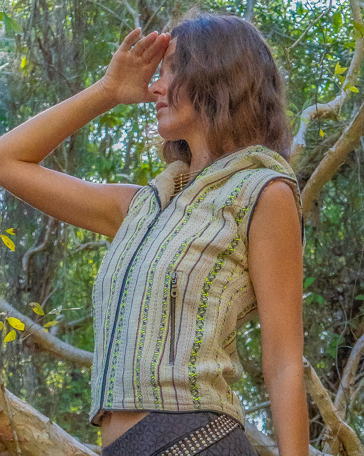 Hooded Sleeveless Jacket Woman / French Jaquard and UltraPolar - SIBERIAN BOHO