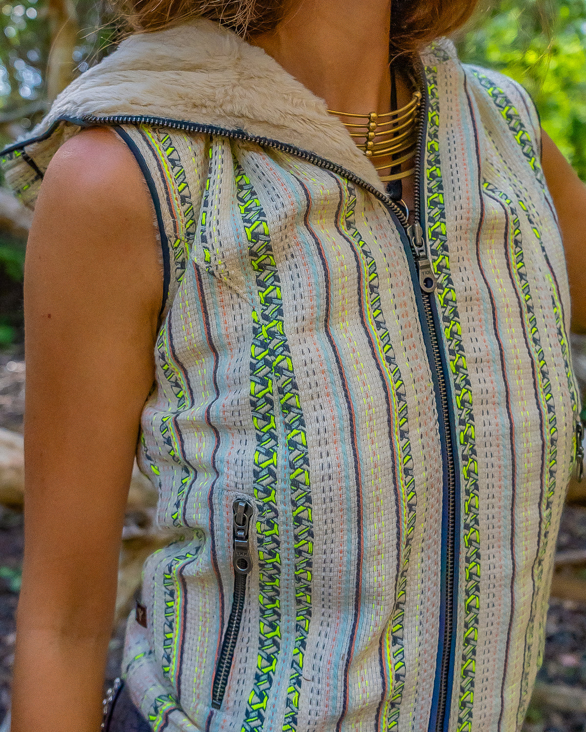 Hooded Sleeveless Jacket Woman / French Jaquard and UltraPolar - SIBERIAN BOHO