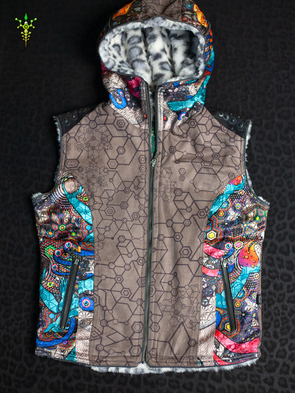 Sleeveless Jacket Woman / Satin Fake Leather Fur - NATARAJA Sand SHAMANKA