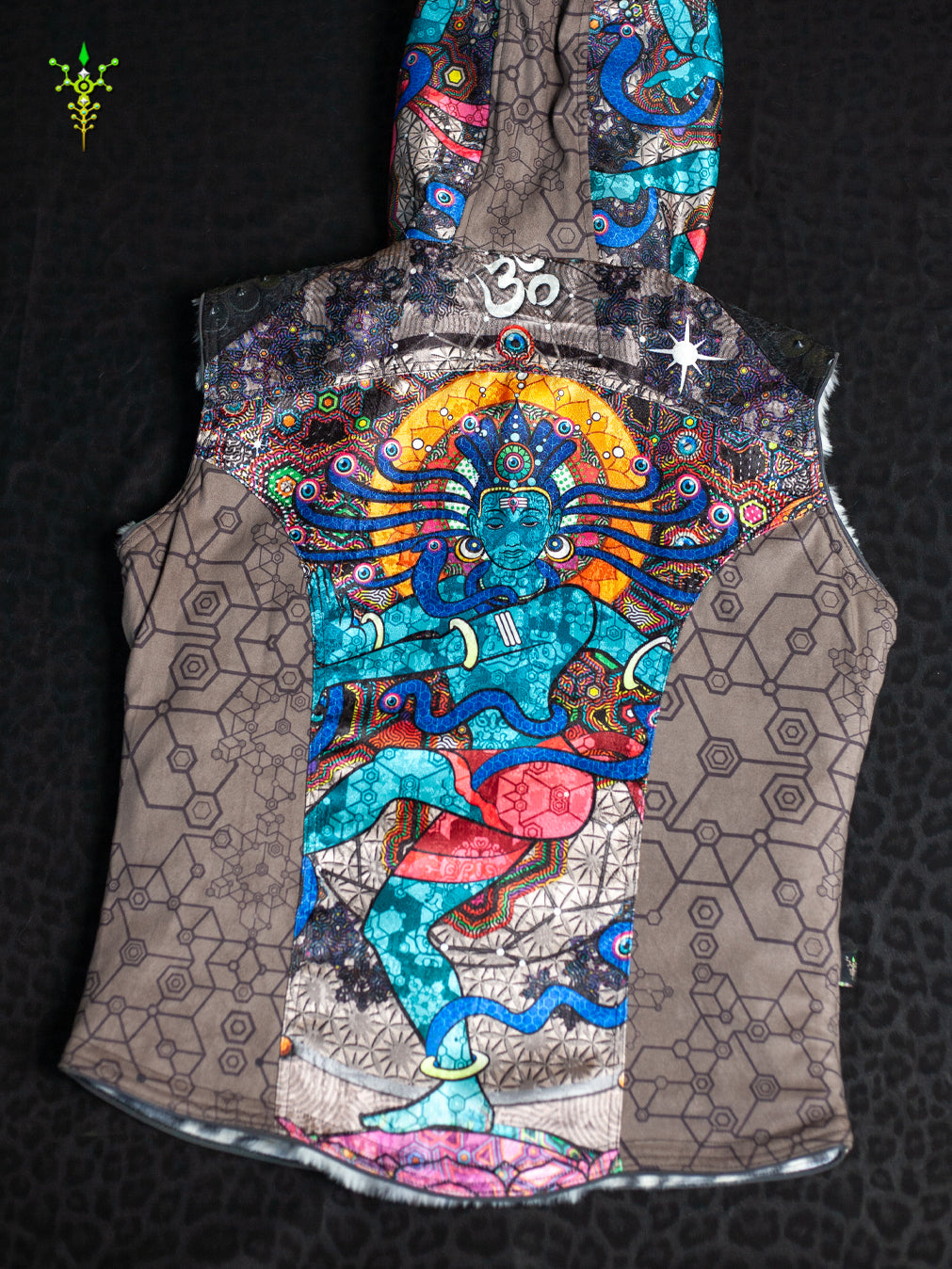 Sleeveless Jacket Woman / Satin Fake Leather Fur - NATARAJA Sand SHAMANKA