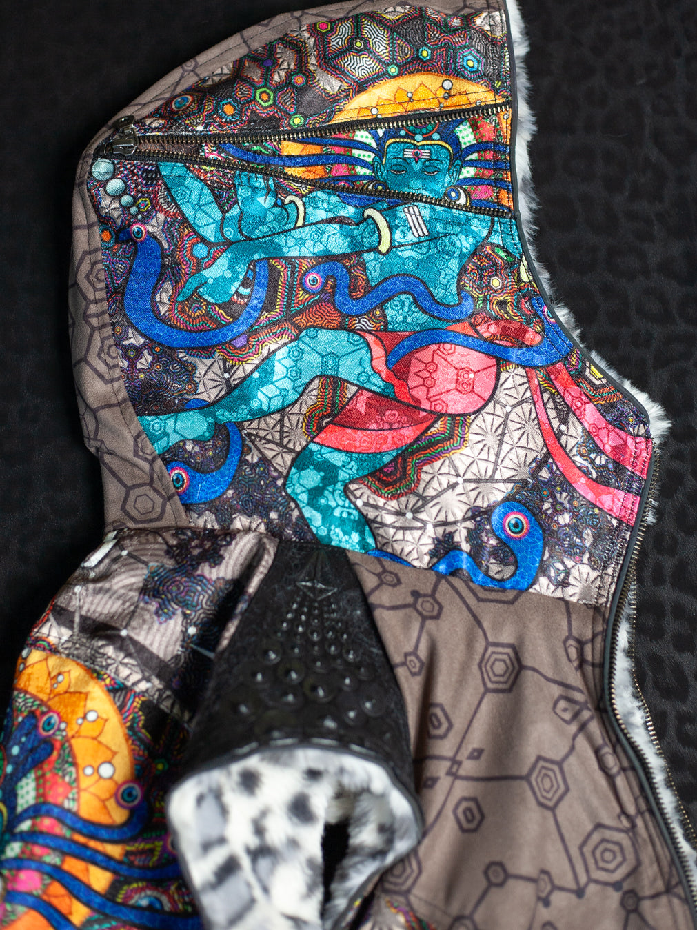 Sleeveless Jacket Woman / Satin Fake Leather Fur - NATARAJA Sand SHAMANKA