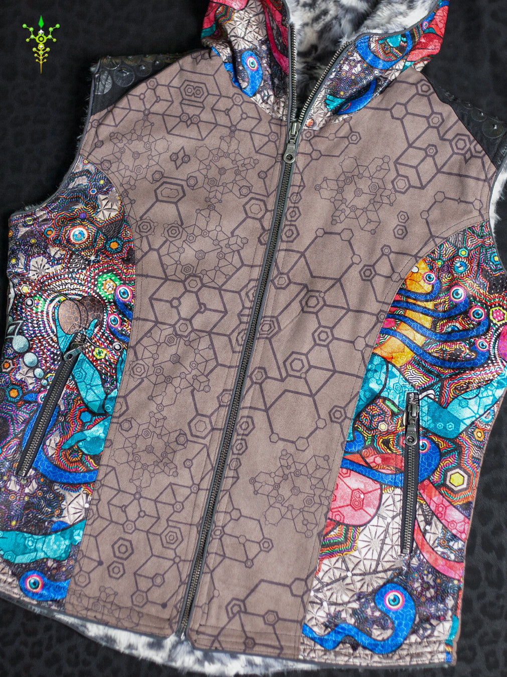 Sleeveless Jacket Woman / Satin Fake Leather Fur - NATARAJA Sand SHAMANKA