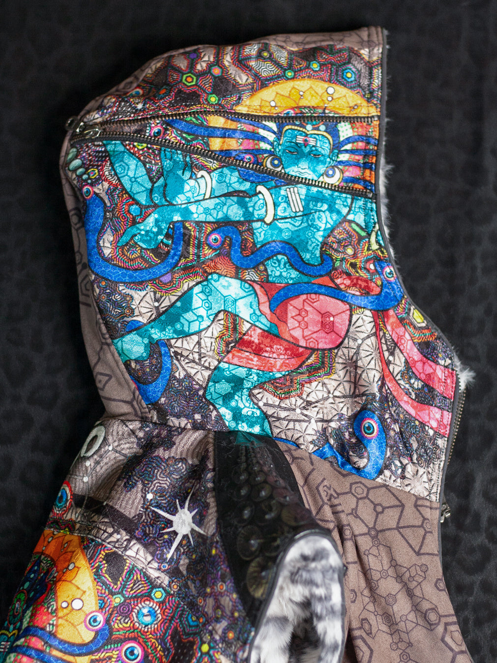 Sleeveless Jacket Woman / Satin Fake Leather Fur - NATARAJA Sand SHAMANKA