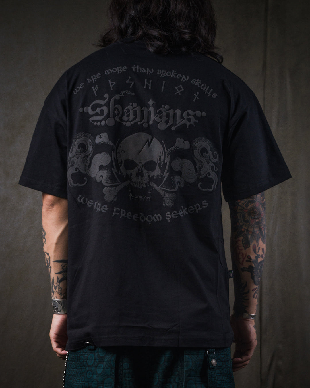 T-Shirt Oversized Men / Black Cotton Shinker - BLAK SHAMANS SMOKE