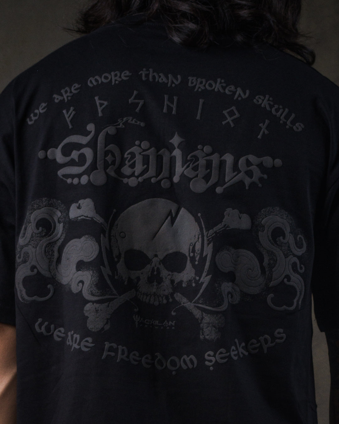 T-Shirt Oversized Men / Black Cotton Shinker - BLAK SHAMANS SMOKE