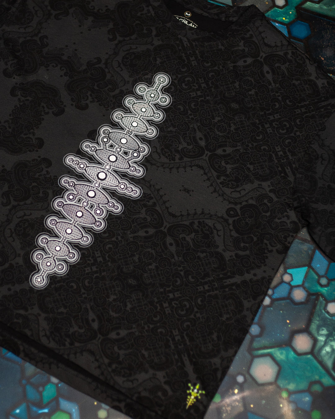 T-Shirt Oversized Men / Black Cotton Shinker - MAYAN CODEX Galactik Spine