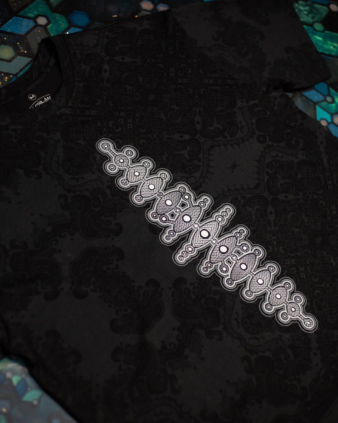 T-Shirt Oversized Men / Black Cotton Shinker - MAYAN CODEX Galactik Spine