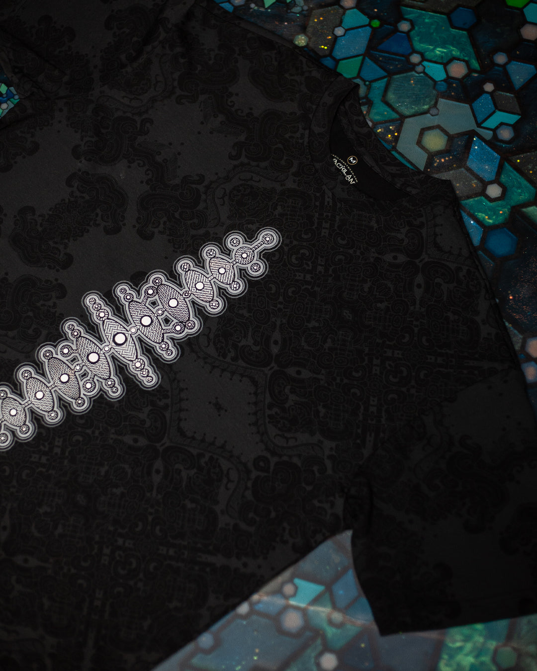 T-Shirt Oversized Men / Black Cotton Shinker - MAYAN CODEX Galactik Spine