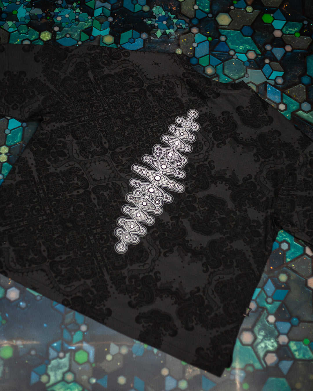 T-Shirt Oversized Men / Black Cotton Shinker - MAYAN CODEX Galactik Spine