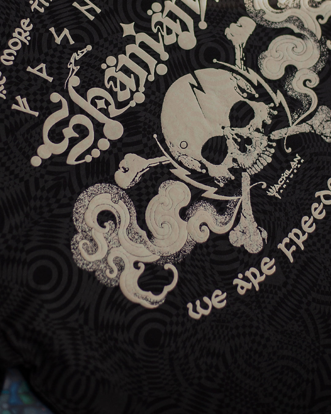 T-Shirt Oversized Men / Black Cotton Shinker - WIERD NOISES SHAMANS SMOKE White New