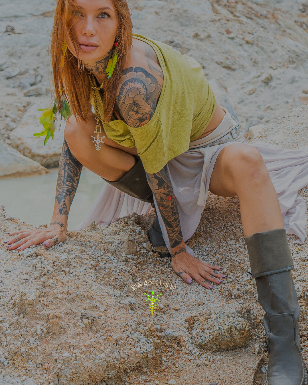 Woman T-Shirt Short Sleeve / Rayon Lime - MAYANS GALACTIK SPINE