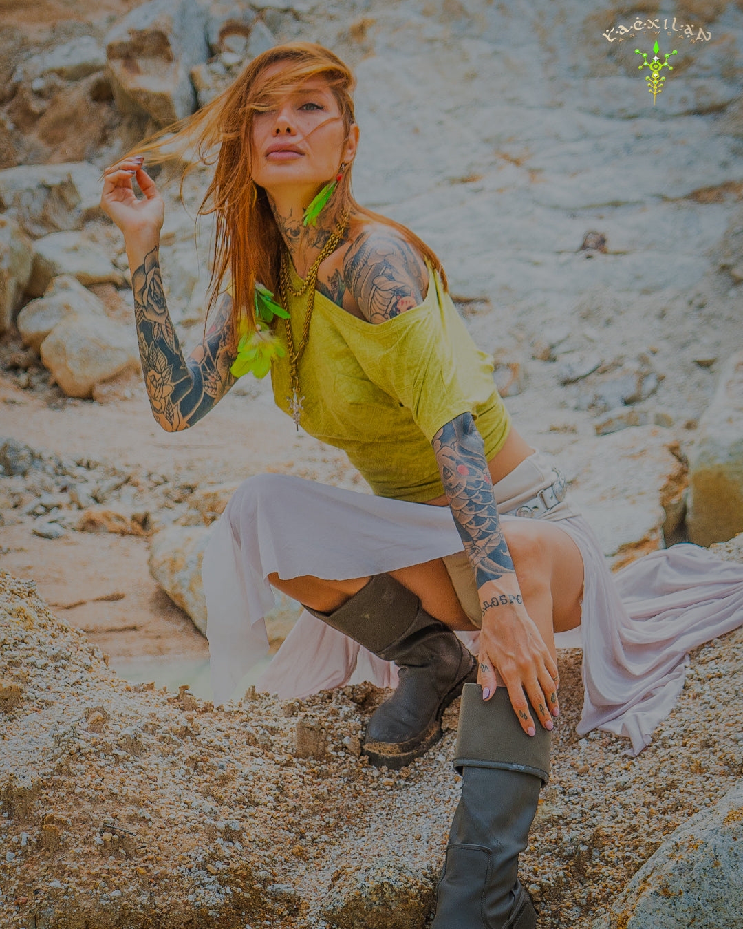 Woman T-Shirt Short Sleeve / Rayon Lime - MAYANS GALACTIK SPINE