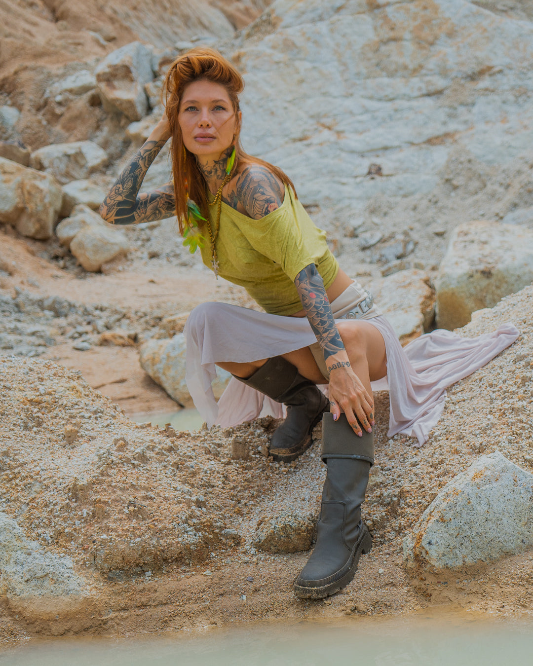 Woman T-Shirt Short Sleeve / Rayon Lime - MAYANS GALACTIK SPINE